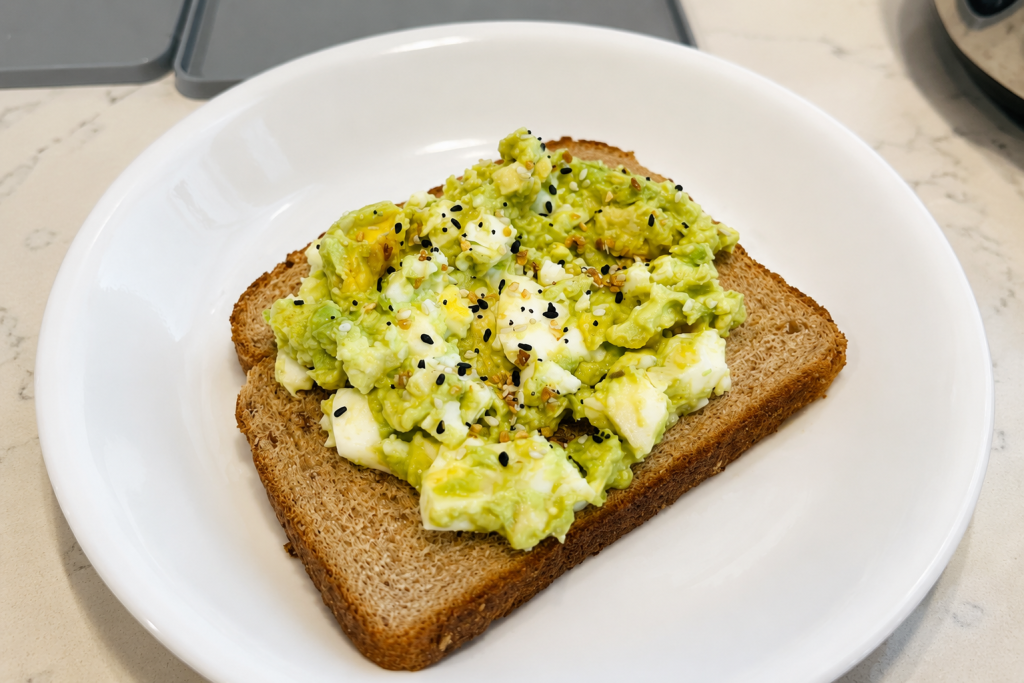 Everything but the Bagel seasoning sprinkled on avocado toast