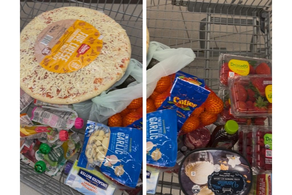 Real shopping cart of a family of five who bought groceries at ALDI