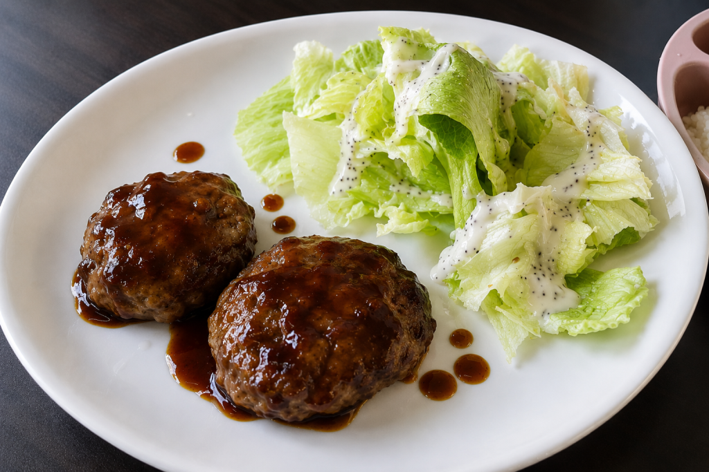 Homemade Hambak steak and salad